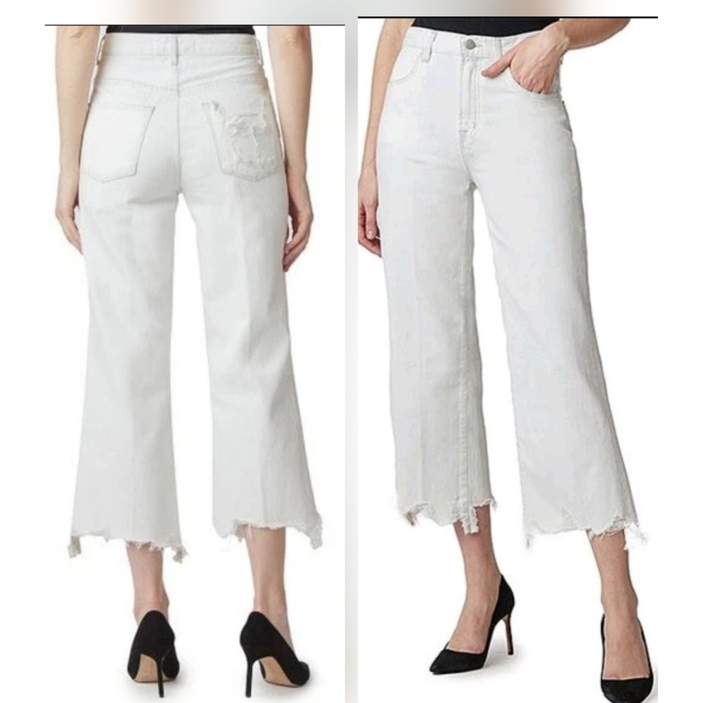 NWT J Brand Joan Crop‎ white Distressed Wide Straight High Rise Jeans Womens 28